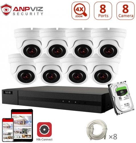 8CH 4K NVR System 2TB HDD CCTV Camera Kit with 8pcs 5MP IP POE Cameras 4X Optical Zoom Night Vision Outdoor Motion Detection Waterproof H.265