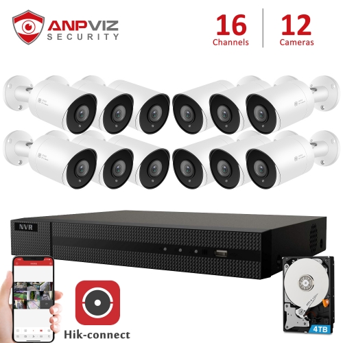 Anpviz 16CH NVR 12Pcs 4K 8MP Bullet POE IP Camera NVR Kit IP Security Camera system Outdoor IP66 Onvif IR 30m P2P View H.265