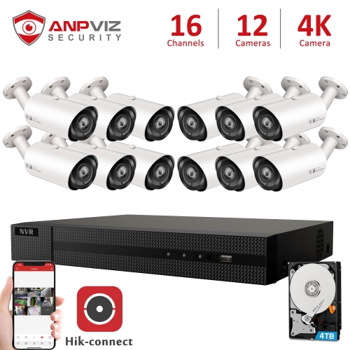 Anpviz 16CH NVR 12Pcs 4K 8MP Bullet POE IP Camera NVR Kit Security System 2.8-12mm Lens 4X Zoom IP66 Night vision Onvif H.265