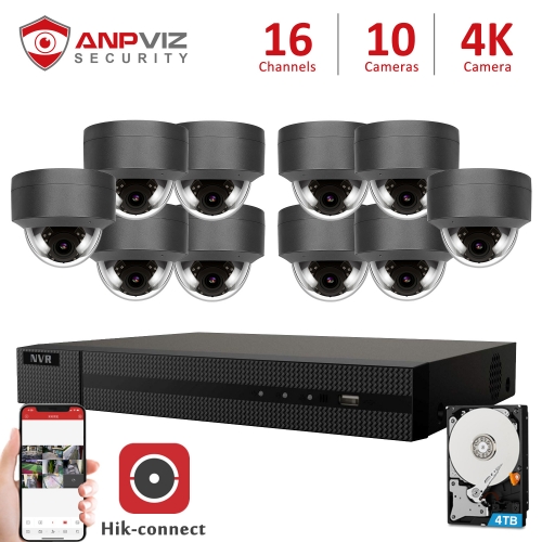 Anpviz 16CH NVR 10Pcs 4K 8MP POE IP Cameras NVR Kit Outdoor Security System Audio H.265 Motion Detection IR 30m Onvif P2P View