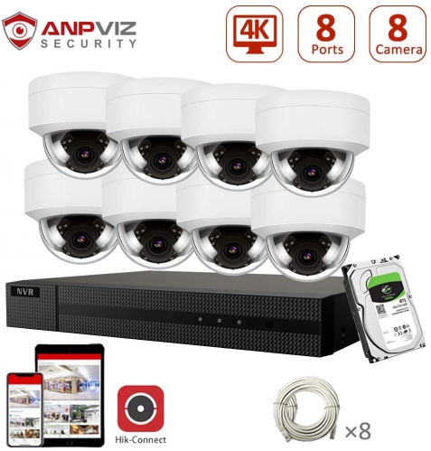 Anpviz 8CH 5MP PoE Home Security Cameras System with 2TB HDD, H.265+ 5MP 8-Channel NVR Security System and 8pcs 5MP Outdoor Weatherproof 98ft Night Vision PoE IP Cameras with Audio for 24/7 Recording(IPK1080250W-S-8)