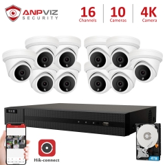 Anpviz 16CH NVR 10Pcs 4K 8MP Turret POE IP Camera NVR Kit Outdoor Security System Audio Recording IP66 Night vision Onvif H.265