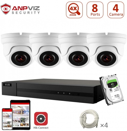 8CH 4K NVR System 2TB HDD CCTV Camera Kit with 4pcs 5MP IP POE Cameras 4X Optical Zoom Night Vision Outdoor Motion Detection Waterproof H.265
