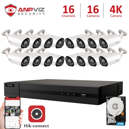 Anpviz 16CH NVR 12Pcs 4K 8MP Bullet POE IP Camera NVR Kit Security System 2.8-12mm Lens 4X Zoom IP66 Night vision Onvif H.265