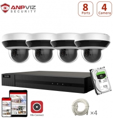 8CH 4K NVR System H.265 CCTV Camera Kit 2TB HDD with 4pcs 4MP IP POE PTZ Cameras 4X Optical Zoom Outdoor Night Vision Waterproof Onvif Compatible