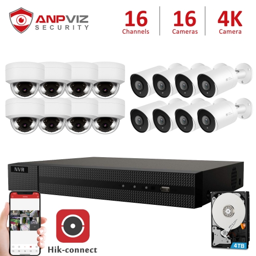 Anpviz 16CH NVR 16Pcs 4K 8MP Dome Bullet Mixed POE IP Camera NVR Kit Security System Outdoor IP66 Night vision Onvif H.265