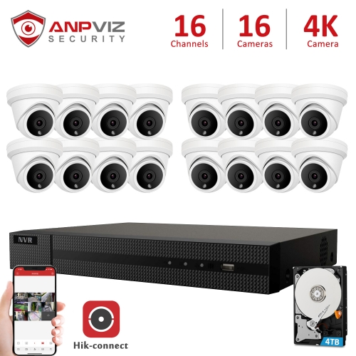 Anpviz 16CH NVR 16Pcs 4K 8MP Turret POE IP Camera NVR Kit Outdoor Security System Audio Recording IP66 Night vision Onvif H.265
