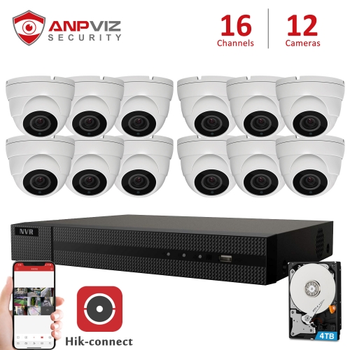 Anpviz 16CH NVR 12Pcs 5MP White Dome POE IP Camera NVR Kit Security System 2.8-12mm 4X Zoom IR 30m NVR Kit P2P View Onvif H.265