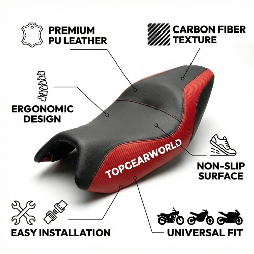 Motorcycle Seat Cover – Universal Fit Carbon Fiber PU Leather Seat Cover with Non-Slip Surface, Ergonomic Design, Easy Installation – For Sportbike Cruiser Scooter