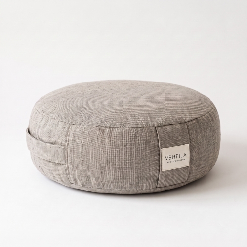 VSHEILA Premium Linen Meditation Cushion – Round Yoga Bolster with Carry Handle for Floor Seating & Home Decor, Gift-Ready Packaging