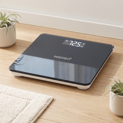 NIERBO Smart Bluetooth Bathroom Scale – High Accuracy Digital Body Weight Scale with Tempered Glass & LCD Screen, Batteries Included