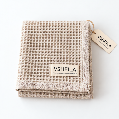 VSHEILA Premium Cotton Yoga Blanket – Breathable Waffle Weave Throw with Carry Bag for Meditation & Daily Relaxation