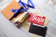 supreme x lv card holder real leather with box