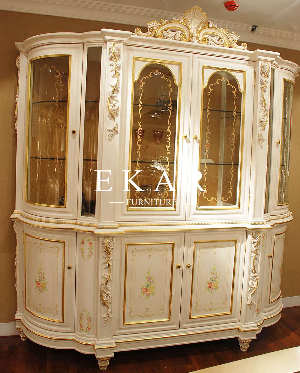 Ivory White Wooden Cabinet Glass Cabinet Display Cupboard Cupboard