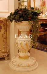 French Design White And Golden Wooden Flower Stand Holder