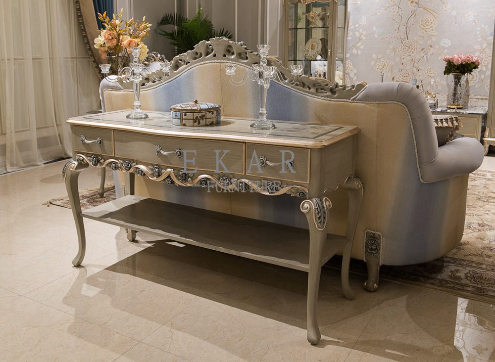 Antique Flash Star Grey Carved Wooden Console Table Foyer Table