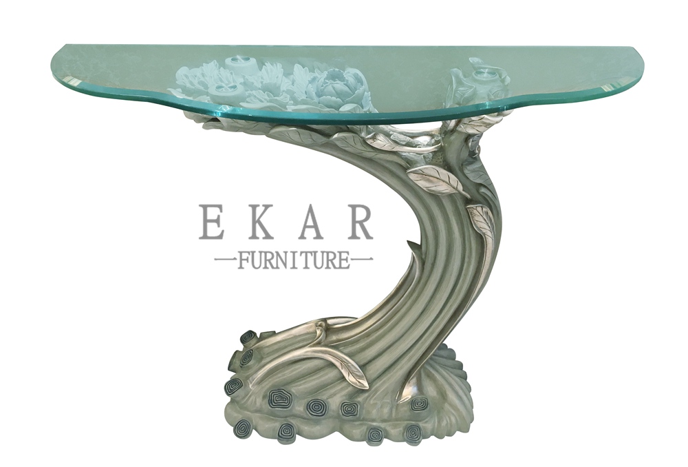 Trunk Shaped Wooden And Glass Console Table Hallway Table Entryway