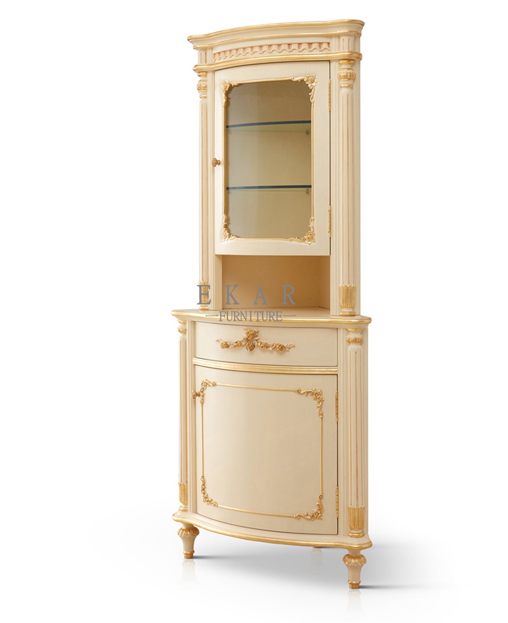 Elegant Ivory White Corner Curio Cabinet Storage Cupboard Cupboard