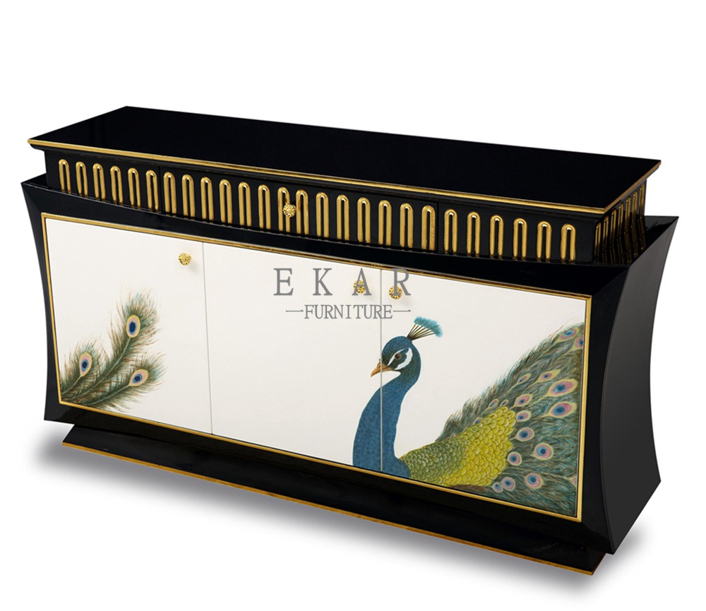 Hand Painting Peacock Chinese Style Sideboard Diningroom Sets Hotel Furniture