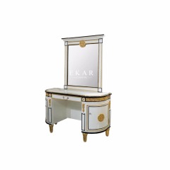 High Class Bedroom White Dressing Table Curved With Mirror