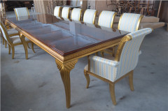 luxury long big 10/12/14/16/18seater chairs carved gold high gloss veneer dining table set