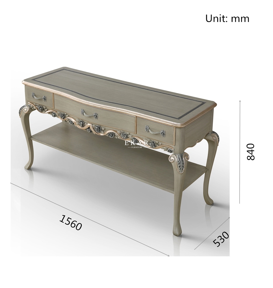 Antique Flash Star Grey Carved Wooden Console Table Foyer Table