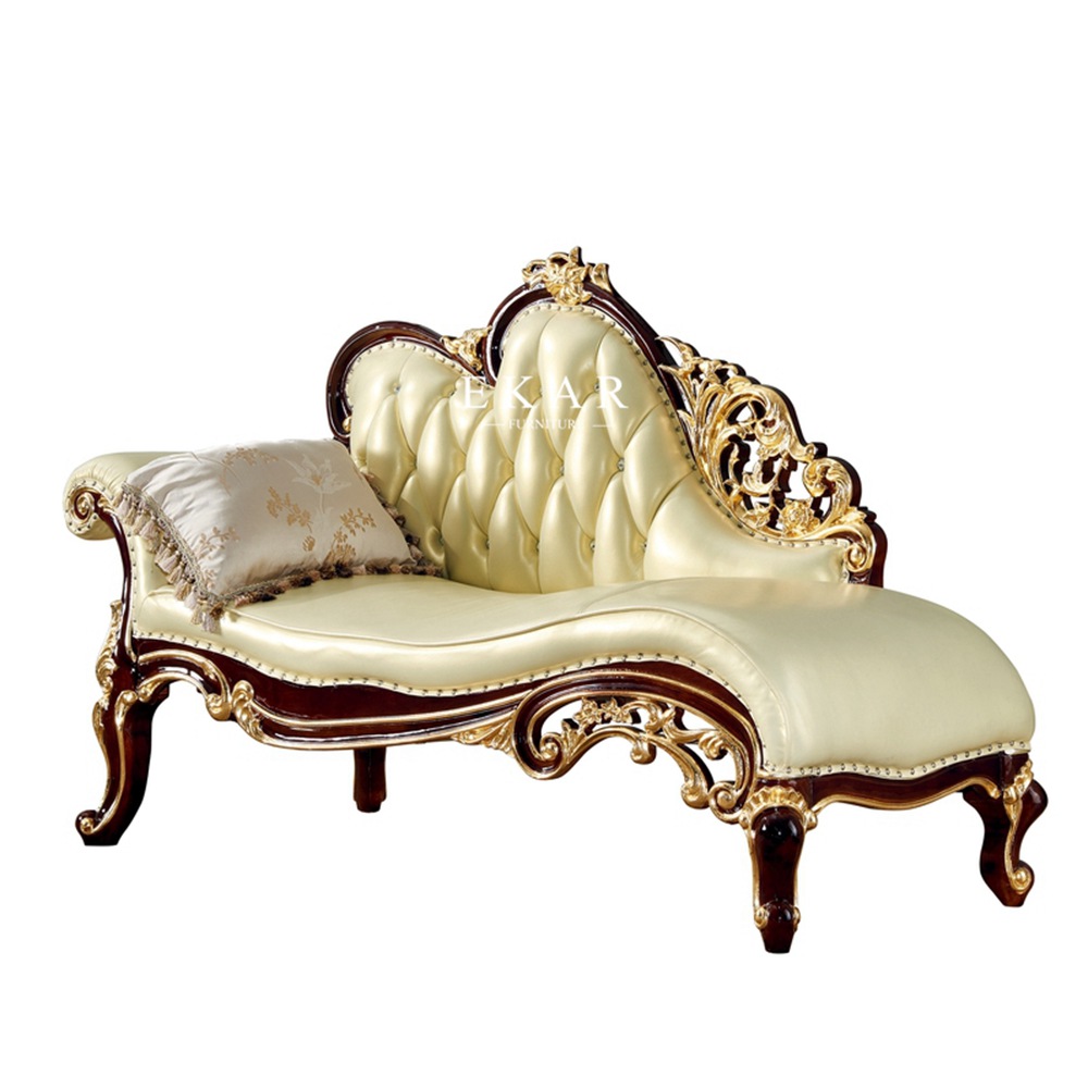 Luxury Carved European Leather Chaise Lounge