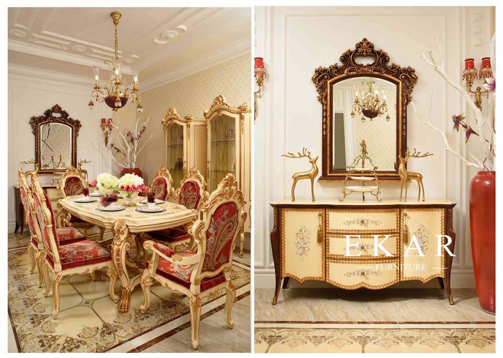 red gold dining room