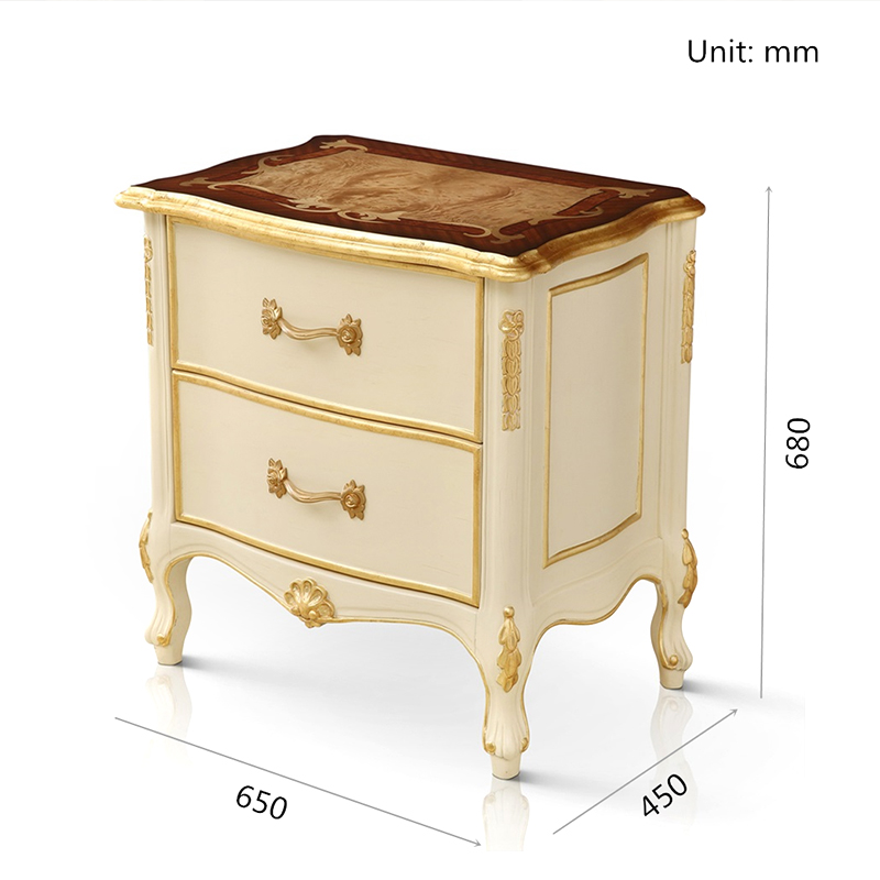 Ivory White Rococo Wooden Nightstand