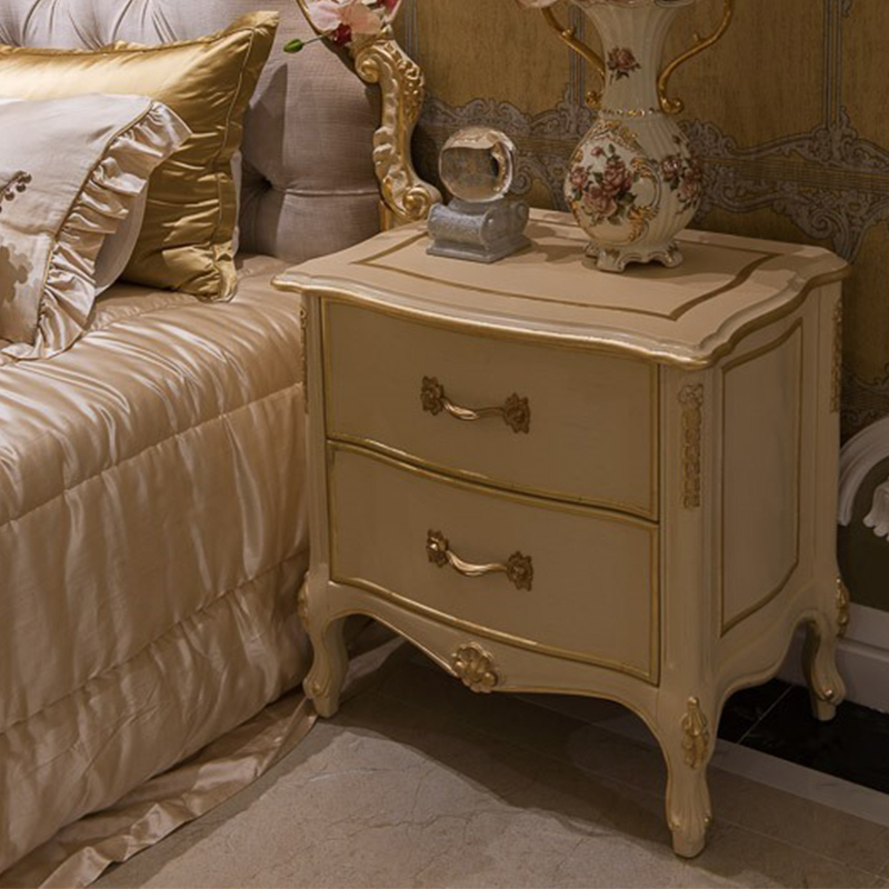 Ivory White Rococo Wooden Nightstand