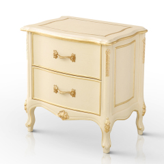 Ivory White Rococo Wooden Nightstand