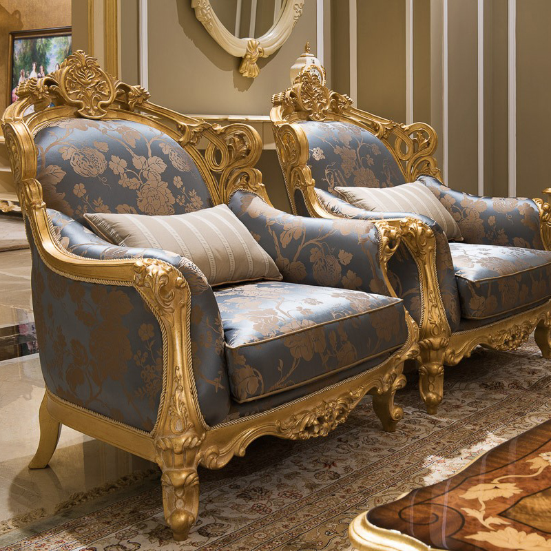 Gold Silk Embroidered Long Couch Chair Comfy Sofa Sale