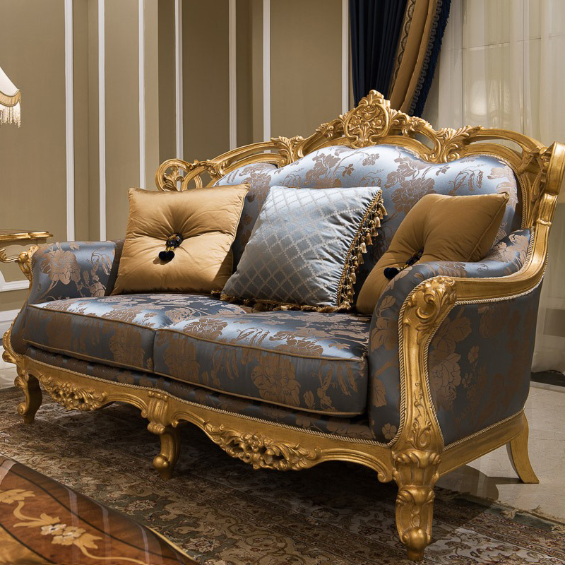 Gold Silk Embroidered Long Couch Chair Comfy Sofa Sale