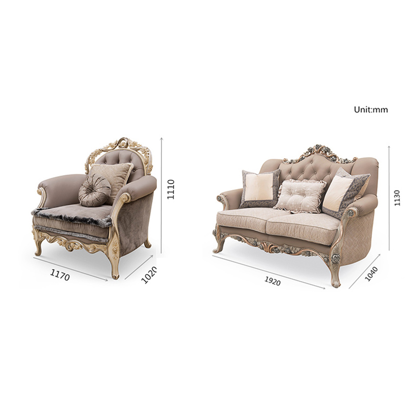 Gray classic carved flower corduroy sofa furniture set