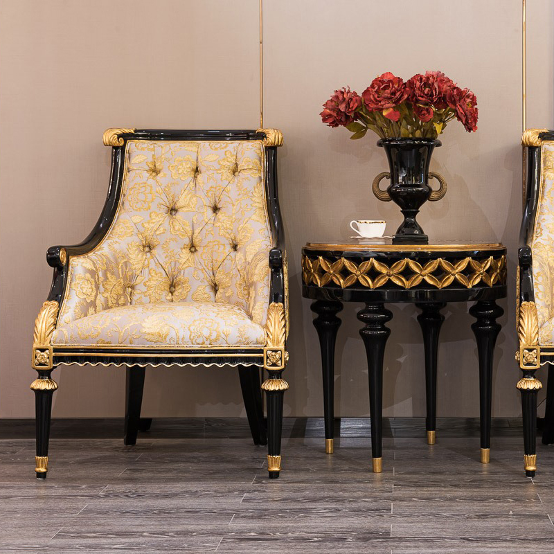 Antique Golden Fabric Leisure Chairs With Armrest For Living Room