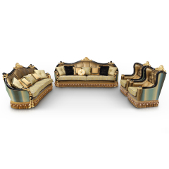 Luxury Golden Carving Leather Couch 9 seater Sofa Set