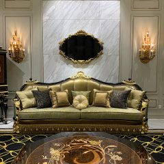 Luxury Golden Carving Leather Couch 9 seater Sofa Set