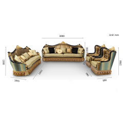 Luxury Golden Carving Leather Couch 9 seater Sofa Set