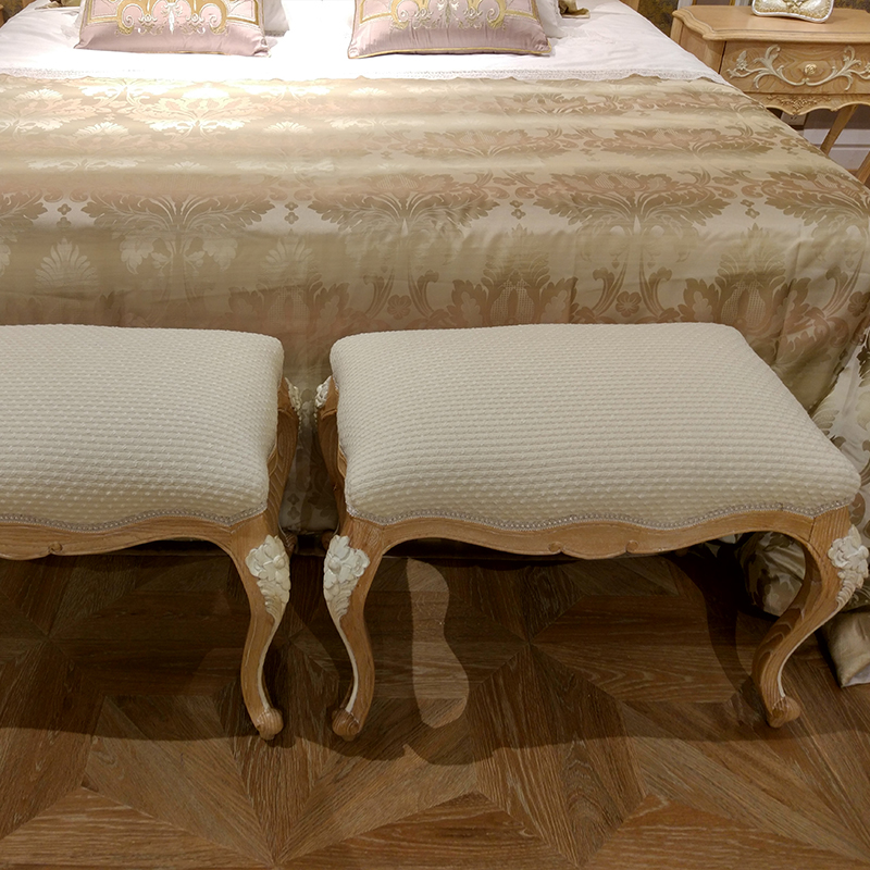 French Style Ivory White Comfortable Upholstered Small Stool in Front of Bed for Living Room