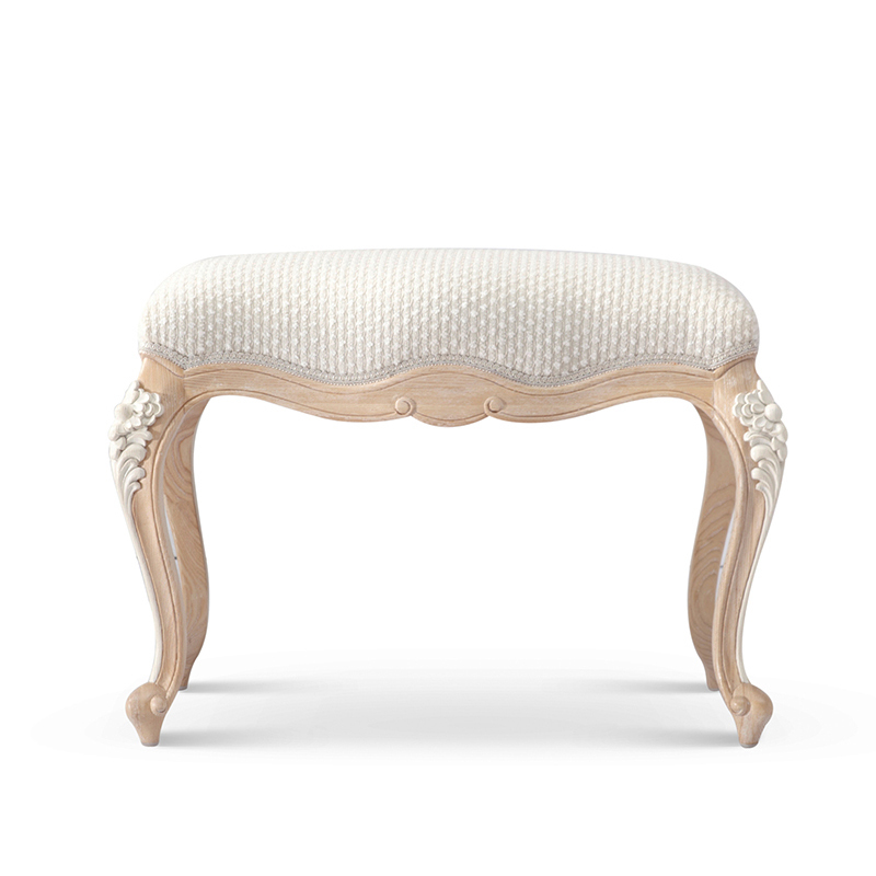 French Style Ivory White Comfortable Upholstered Small Stool in Front of Bed for Living Room