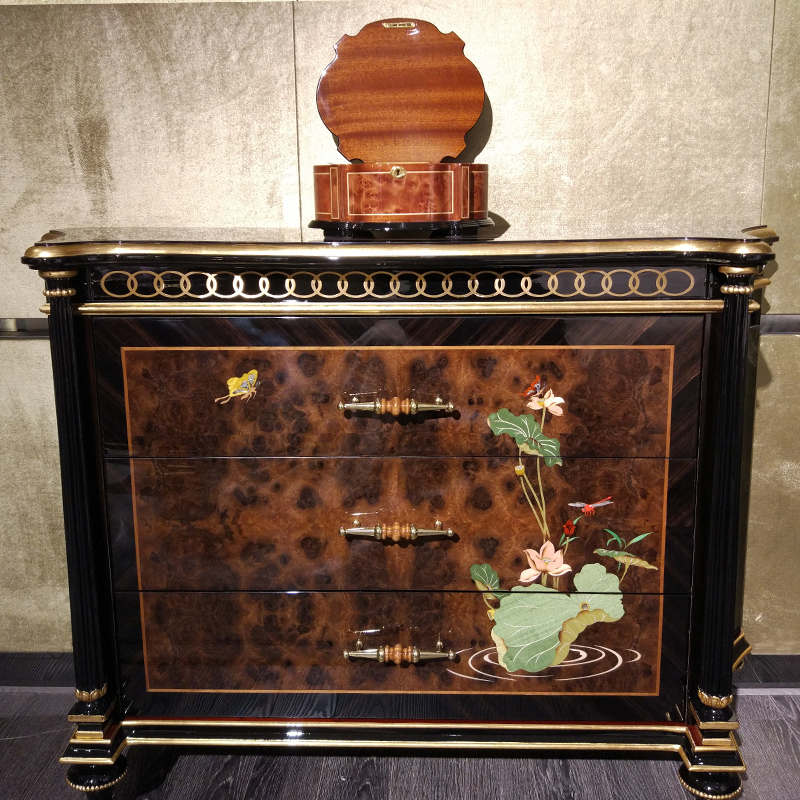 French Luxury Style Wooden 3 Chests of Drawers , The Lotus Pond by Moonlight series