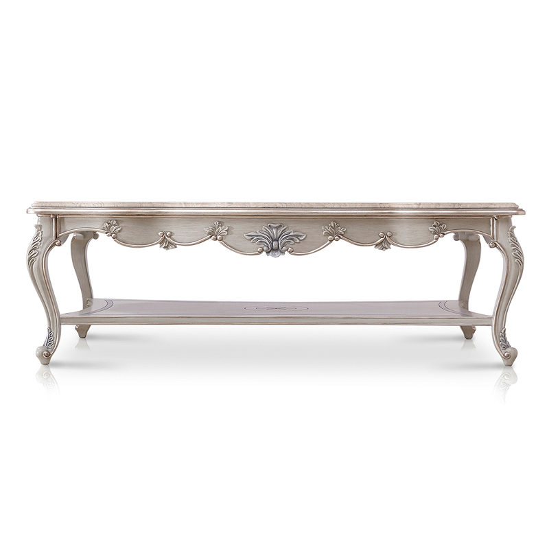 Newly Designed Elegant Wooden Center Table with Marble Top and Carved Flowers