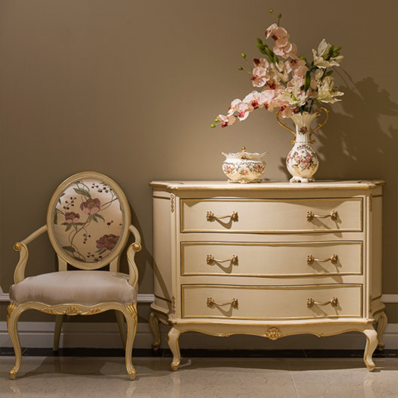 French Style Ivory White Veneered Wooden 3 Chests of Drawers