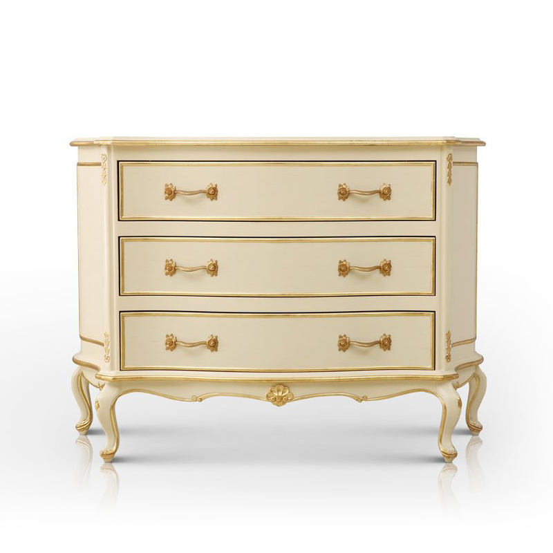 French Style Ivory White Veneered Wooden 3 Chests of Drawers