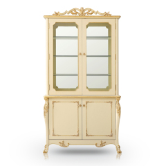 The Latest Luxury Style White and Golden Glass Cabinets with Carved Flowers