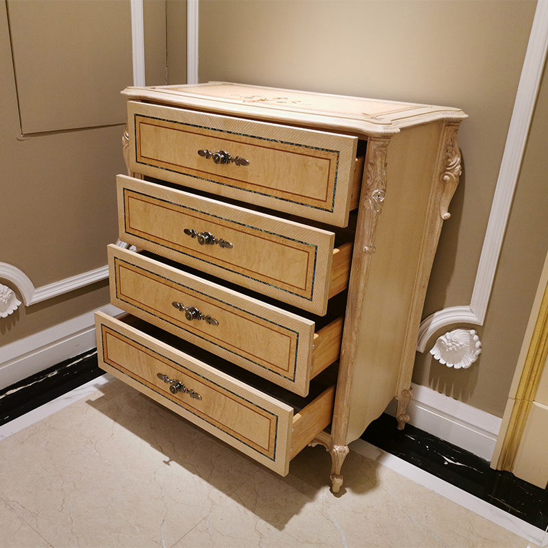 Antique Shell and Veneer Surface Soild Ash Wooden 4 Drawer Chest