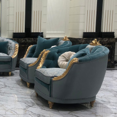 Elegant Classic Carving Living Room Furniture 6 Seater Fabric Sofa Set