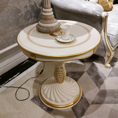 Athenian Style White and Golden Round Wooden Side Table
