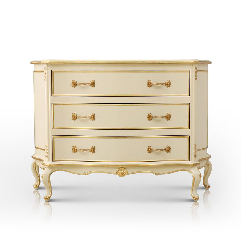 French Luxury Style Ivory White Wooden 3 Chest of Drawers