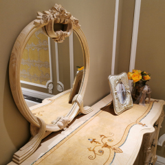 Ash Wood 4 Drawer Carving Vintage Dressing Table Mirror